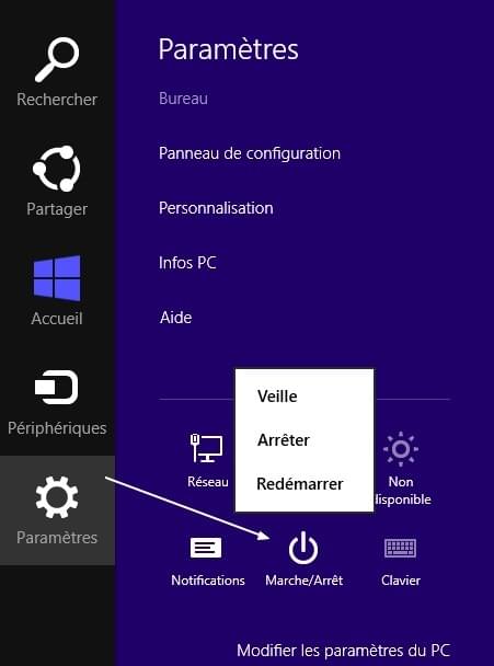 comment arreter pc windows 8